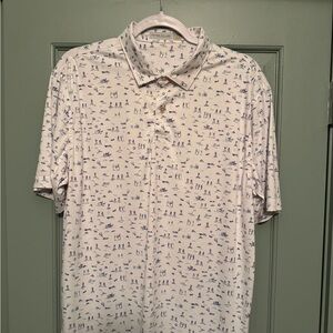 Men's White and Blue Patterned Shirt